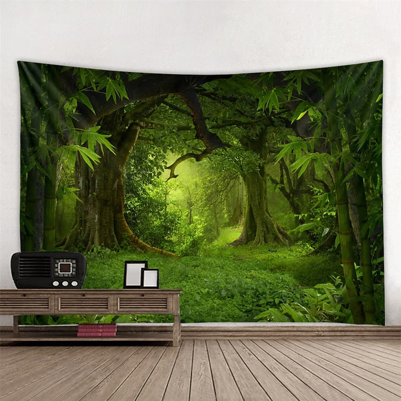 Large Wall Tapestry Art Decor Blanket Curtain Picnic Tablecloth Hanging Home Bedroom Living Room Dorm Decoration Polyester Modern Green Forest2