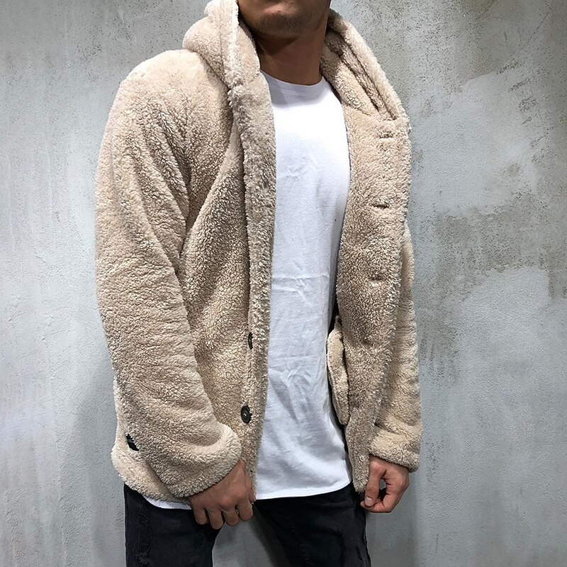 mens hooded jacket 2021 fuzzy sherpa fleece warm casual solid fashion simple open front cardigan winter coat plus size winter loose big and tall outwear3