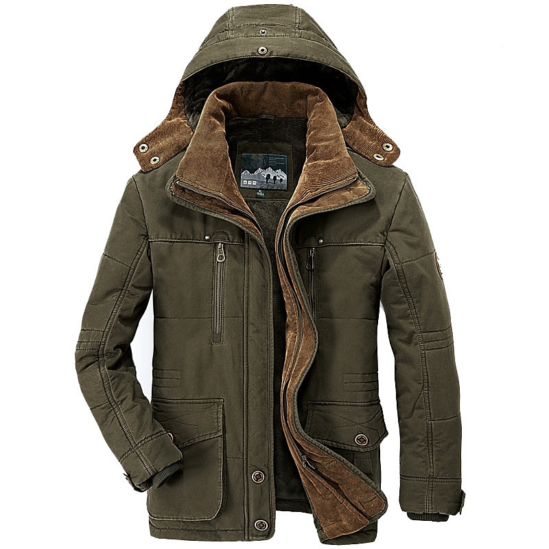 Men's Winter Fleece Jacket Military Tactical Jackets Thicken Warm Jackets Detachable Hooded Windbreaker Sports Trench Coats Top Parka Plus Size Fleece Lining Multi Pockets Casual Outerwear Brown3