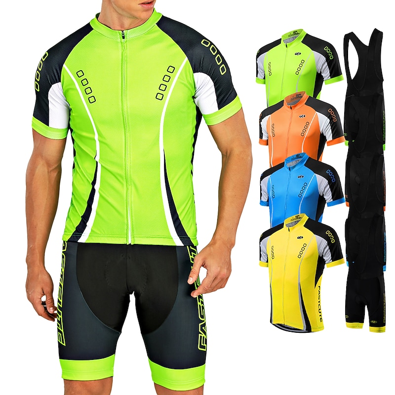 Men's Cycling Jersey with Bib Shorts Short Sleeve Mountain Bike MTB Road Bike Cycling Fall Yellow Light Green Red Bike Clothing Suit Breathable Quick Dry Back Pocket Lycra Sports Patterned Clothing4