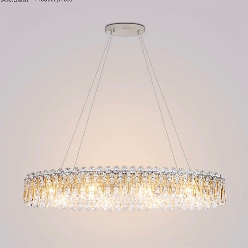 90cm LED Crystal Chandelier Pendant Light Modern Luxury Tricolor Light Lantern Desgin Island Light Stainless Steel Electroplated 110-120V 220-240V4