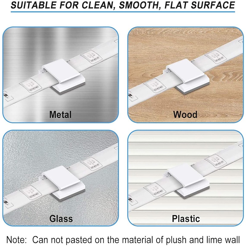 1set 50PCS 20PCS LED Strip Clips Self Adhesive LED Light Strip Mounting Bracket Clips Holder Cable Clamp Organizer for 10mm Wide IP65 Waterproof 5050 3528 2835 5630 LED Strip Light4