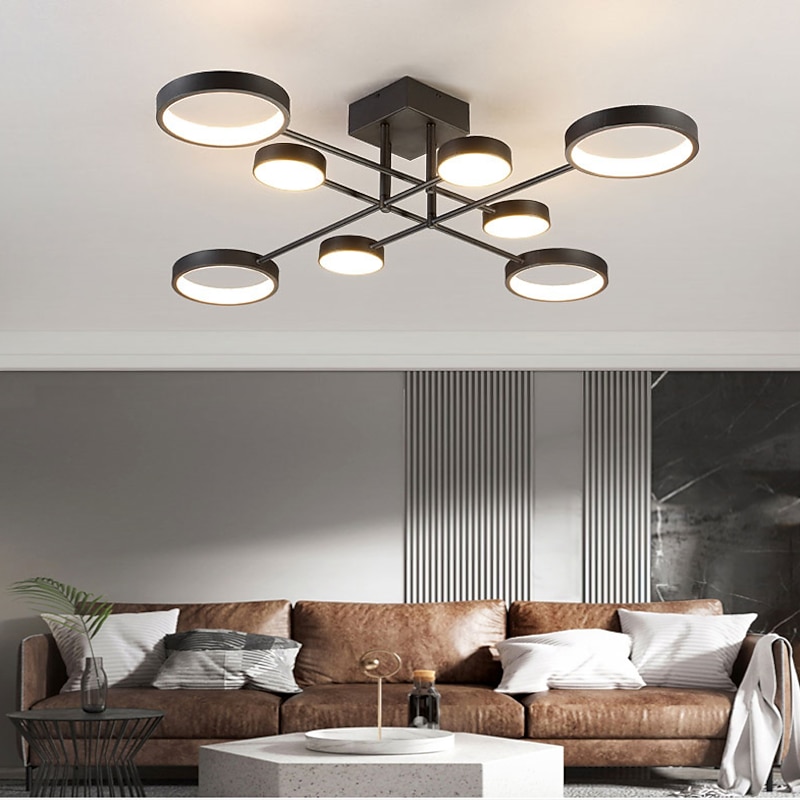 6/8 Heads LED Ceiling Light Modern Black Gold Nordic Circle Sputnik Design Metal Painted Finishes 110-120V 220-240V