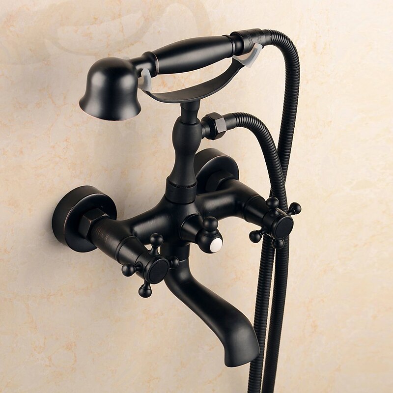 Shower Faucet Set Brass with Bathtub Spout Shower System, 2 Knob Handle Telephone Style Heldhand Showerhand 1.5m Hose Wall Mounted Tap4