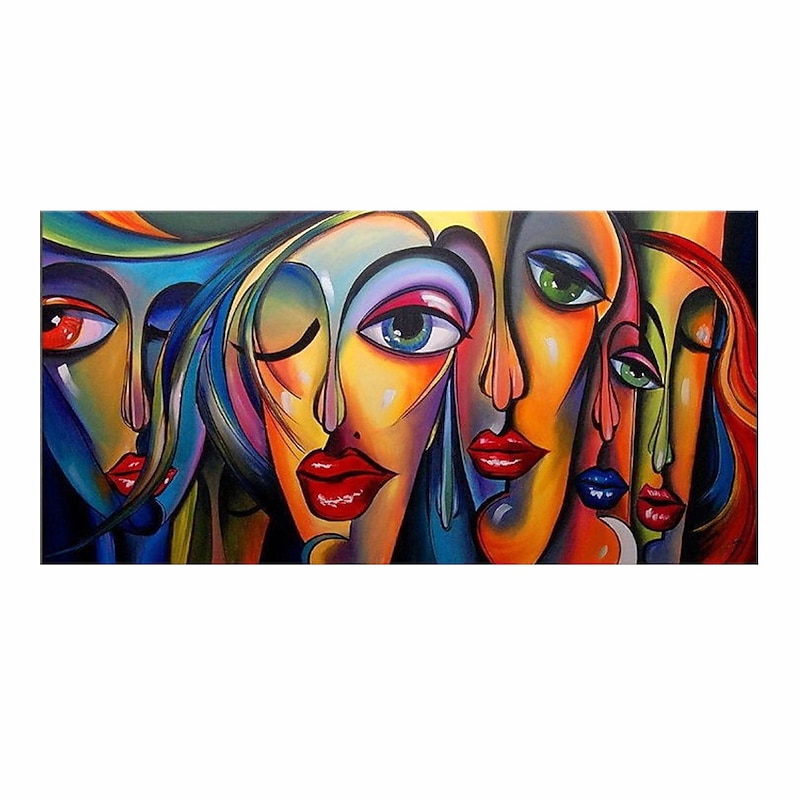 Oil Painting Hand Painted Horizontal People Pop Art Modern Rolled Canvas (No Frame)2