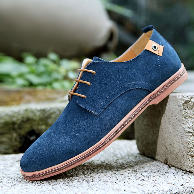 Men's Navy Blue Suede Oxford Shoes – Casual Lace-Up Dress Shoes for Weddings, Business, and Everyday Wear