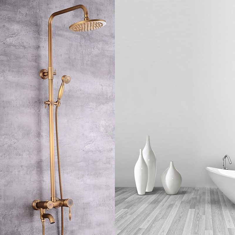 Shower Faucet,Shower System Set Handshower Included pullout Waterfall Vintage Style/Country Brass Mount Outside Ceramic Valve Bath Shower Mixer Taps3
