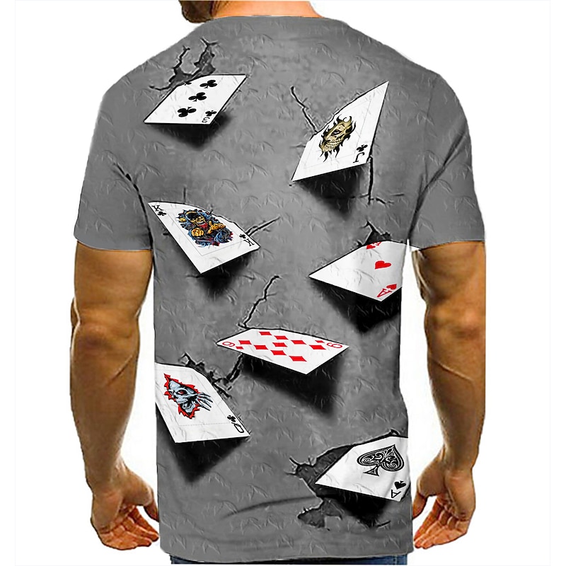Men's 3D Poker T Shirt Short Sleeve T shirt 3D Print Round Neck Shirt Vintage Designer Casual Party Daily Black Yellow Pink Clothing Apparel Plus Size S M L XL XXL 3XL 4XL3