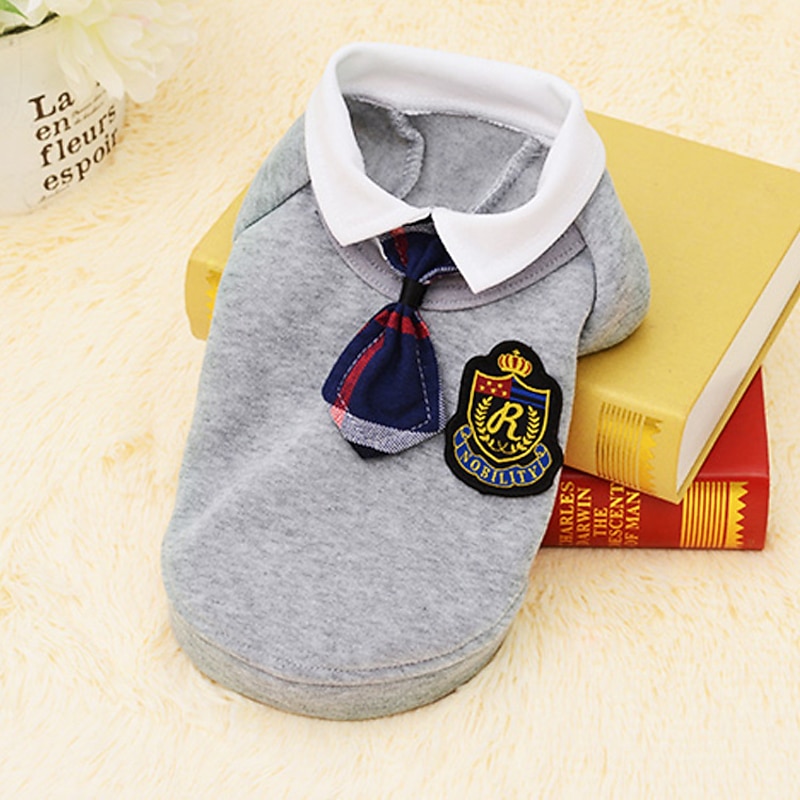 Pet Dog Clothes Lovers' Preppy Style Shirt Dress Puppy Matching Outfits 4 Colors (xs, Grey Dress)2