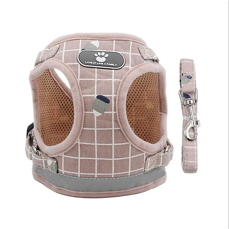 plaid cat harness and lead set escape proof reflective soft mesh chest harness for kitten small dogs puppy no pull easy on step in vest harness for chihuahua walking training outdoor gray m2