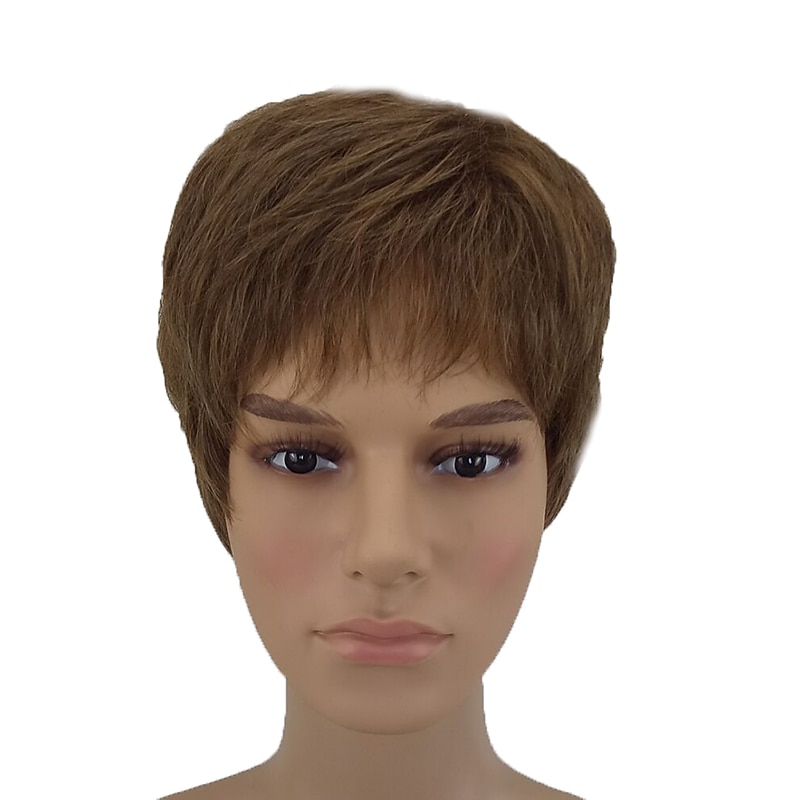 Synthetic Wig Toupees Straight Pixie Cut Wig Short Light Brown Lace Synthetic Hair 8 inch Men's Heat Resistant Brown hairjoy2