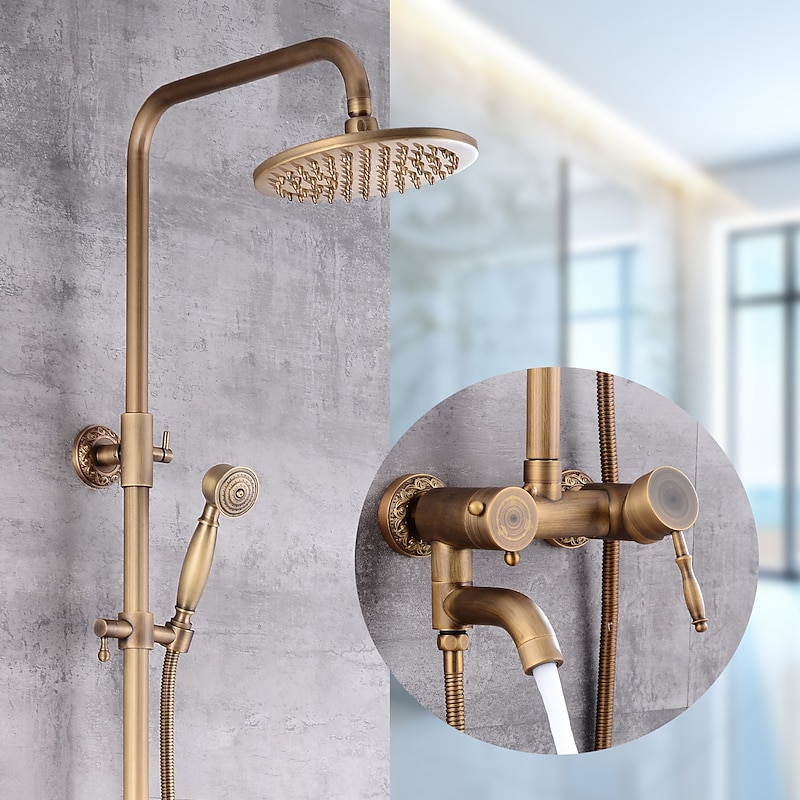 Shower Faucet,Shower System Set Handshower Included pullout Waterfall Vintage Style/Country Brass Mount Outside Ceramic Valve Bath Shower Mixer Taps