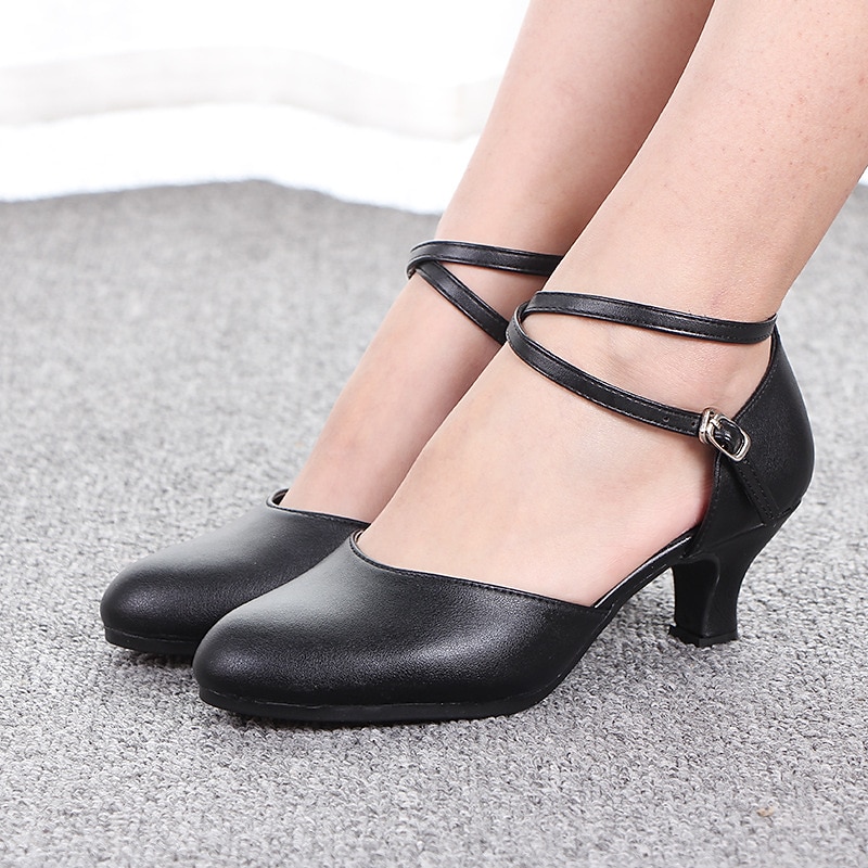 Women's Black Latin Dance Shoes – Comfortable Low Heel Ballroom Shoes with Cross Ankle Straps – Professional Performance & Practice Footwear3