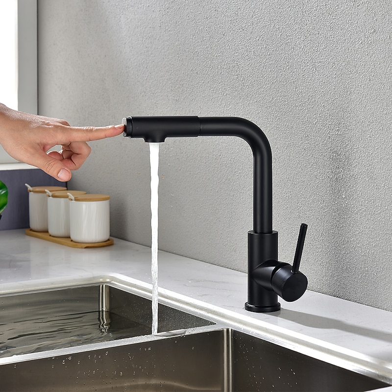 Kitchen Sink Faucet Black Single Handle One Hole Electroplated Pull-out / Pull-down Centerset Contemporary Kitchen Taps with Stream and Shower Modes3
