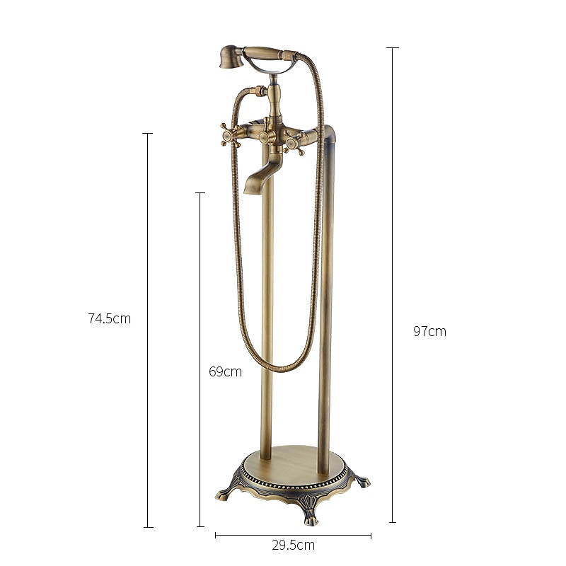 Bathtub Faucet Floor Mounted, Brass Retro Style Telephone Shape Brass Electroplated Finish Two Handles Two Holes Shower Faucet with Handshower and Drain2