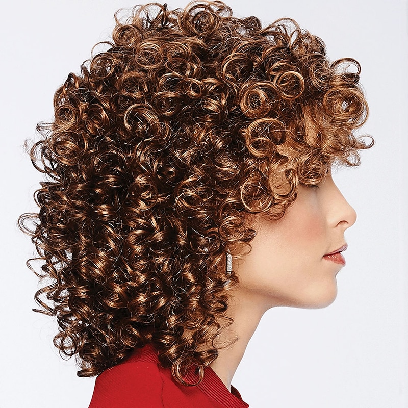 Brown Wigs for Women Synthetic Wig Jerry Curl Asymmetrical Wig Blonde Medium Length Blonde Synthetic Hair Women's Fashionable Design Exquisite Fluffy Blonde3