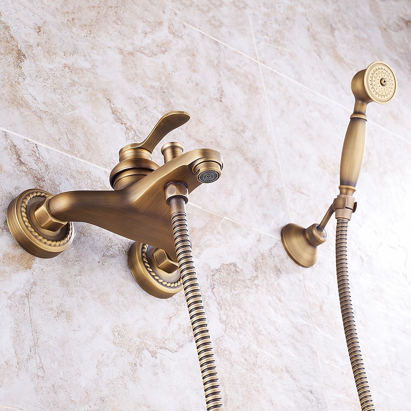 Shower Faucet Set Handshower Included Vintage Style/Country Brass Mount Outside Ceramic Valve Bath Shower Mixer Taps/Single Handle/Yes/Single Handle Three Holes3