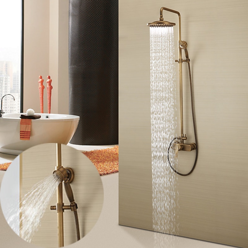 Shower Faucet,Shower System Set,Brass Single Handle Three Holes Rainfall Wall Mounted Shower System Ceramic Valve Bath Shower Mixer Taps with Hot and Cold Water Switch