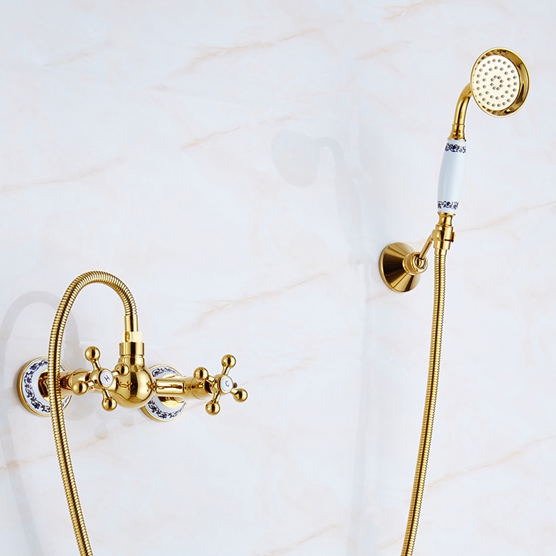 Shower Faucet Set Handshower Included Vintage Style/Country Brass/Electroplated Mount Outside Ceramic Valve Bath Shower2