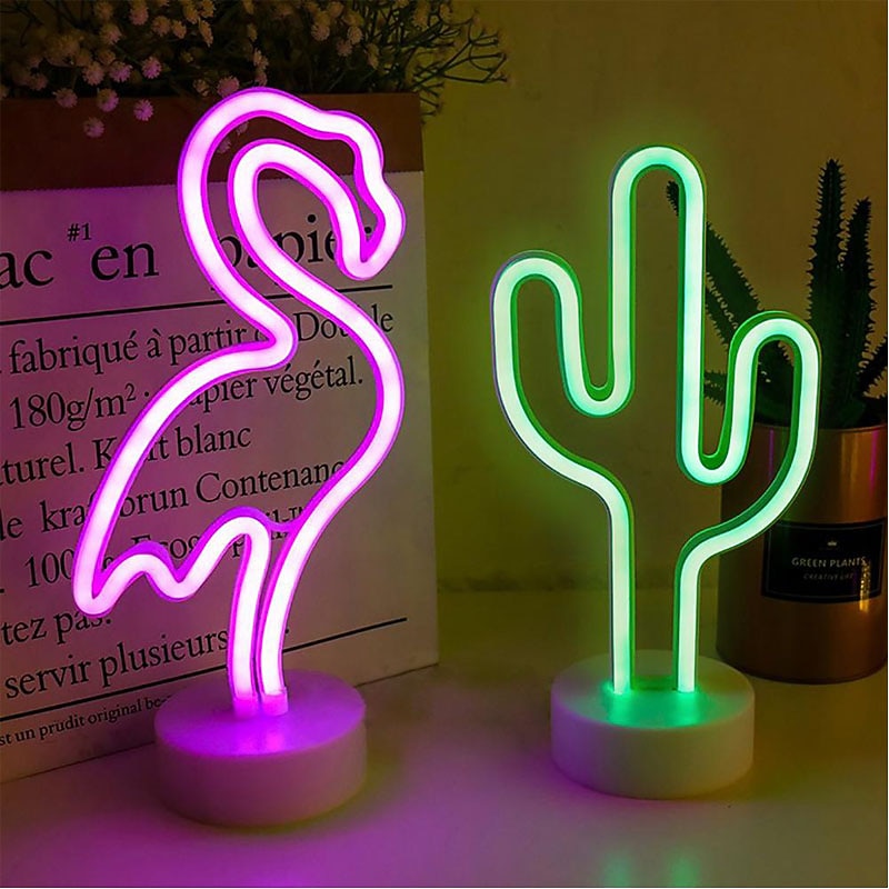 Flamingo Coconut Tree Cactus Decoration Light Night Light New Year's Xmas Decoration AA Batteries Powered USB 1pc2