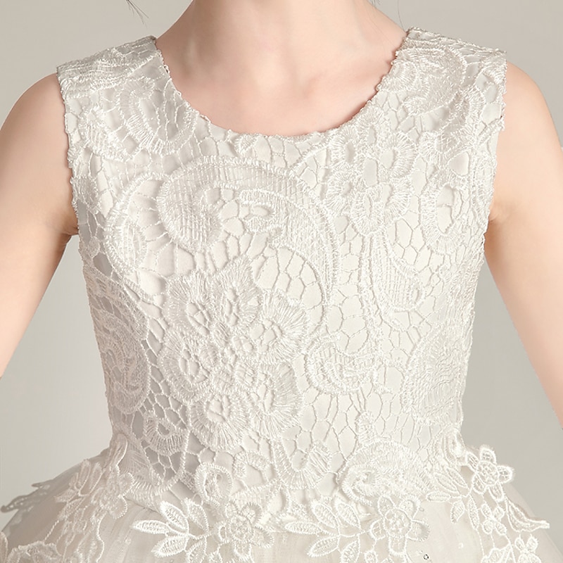 Kids Girls' Dress Floral Sleeveless Lace Mesh Active Cute Polyester Maxi Beige White Pink4