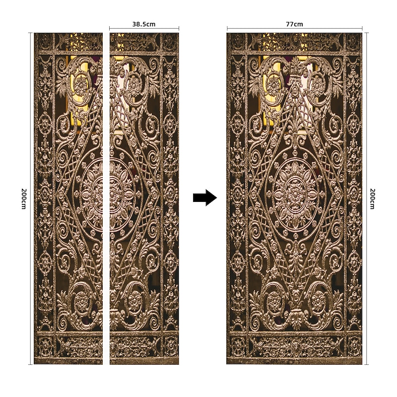 Golden Wrought Iron Door Self-adhesive Creative Door Stickers DIY Decorative Home Waterproof Wall Stickers  77*200cm For Bedroom Living Room2