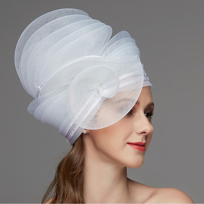 Fascinators Vintage Style Elegant & Luxurious Tulle Hats Headdress with Feather Flower Trim 1 PC Wedding Horse Race Ladies Day Headpiece dress to impress Race Day Dress3