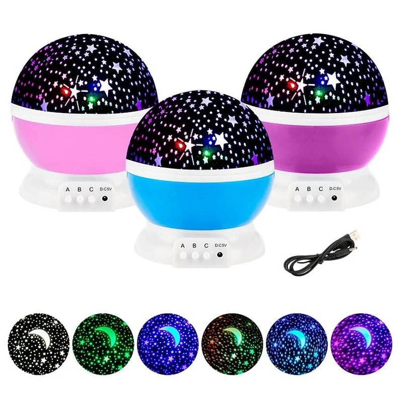 Star Projector Night Light 360-Degree Rotating Desk Lamp 8 Colors Changing with USB for Children Baby Bedroom and Party Decorations
