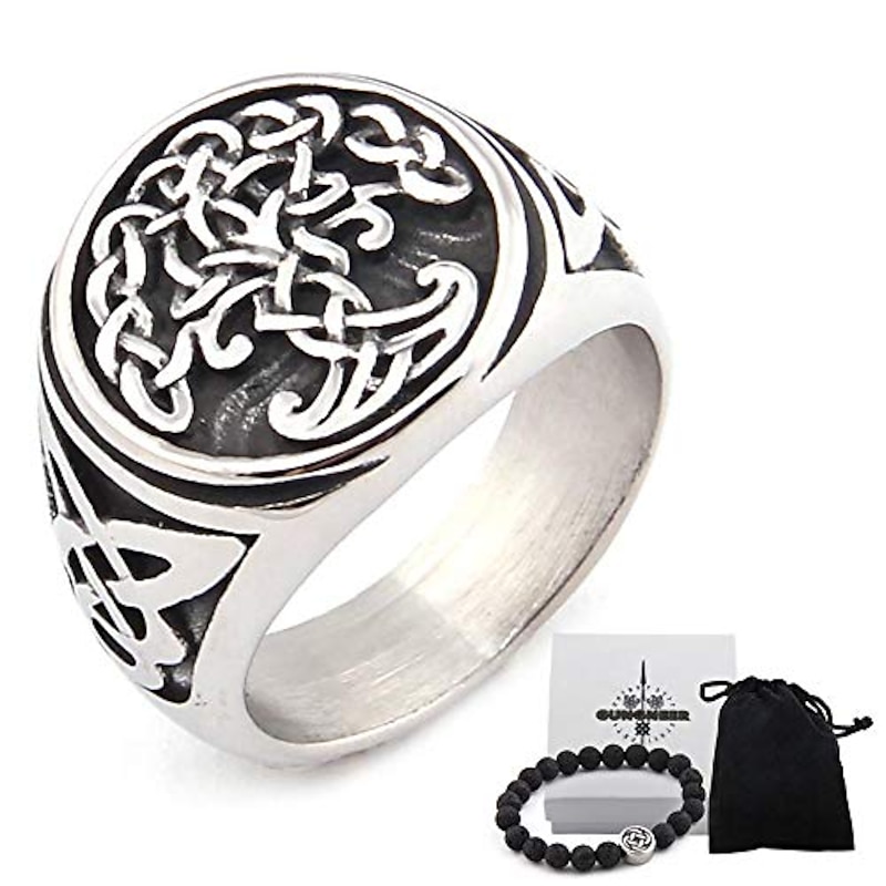 stainless steel yggdrasil tree of life ring celtic jewelry protection irish triquetra accessories men women