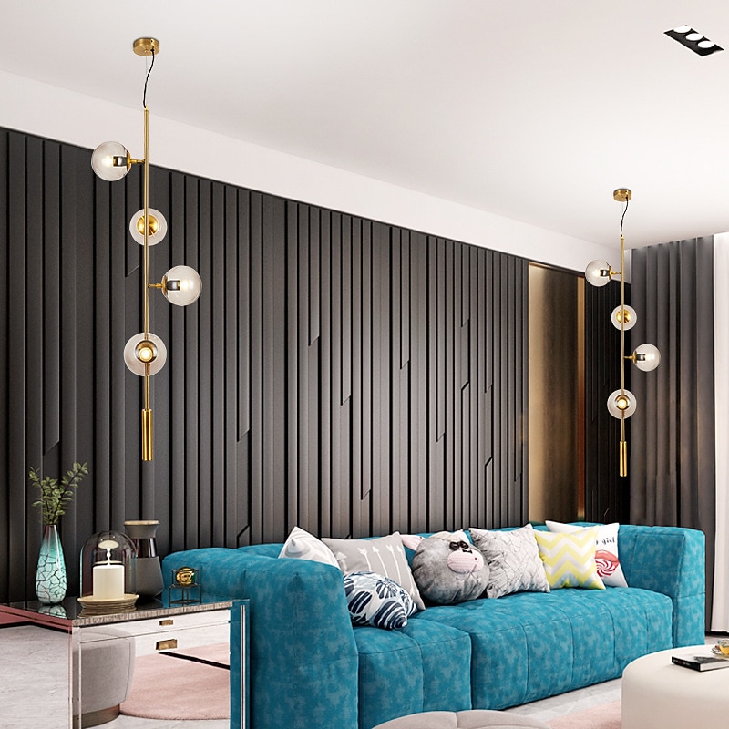 4 6 Heads Pendant Light Gold Nordic Style Globe Personality Bar Table Lamp Modern Simple Magic Bean Glass Strip Christmas Decoration AC220V AC110V4
