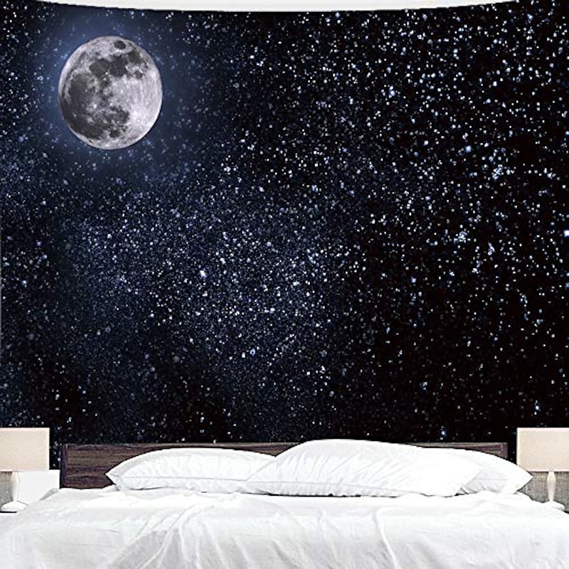 Moon Star Sky Hanging Tapestry Wall Art Large Tapestry Mural Decor Photograph Backdrop Blanket Curtain Home Bedroom Living Room Decoration