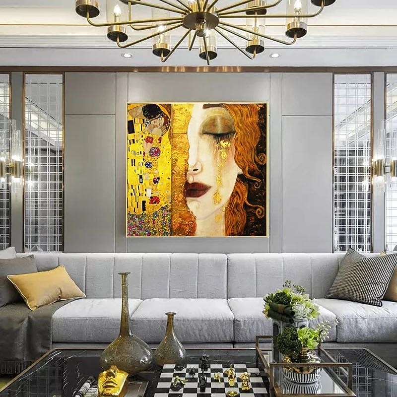 Christmas World Famous Painting Series 100% Hand Painted High Quality Oil Painting on Canvas Golden Tears by Gustav Klimt Painting for Bedroom Decoration Gift3