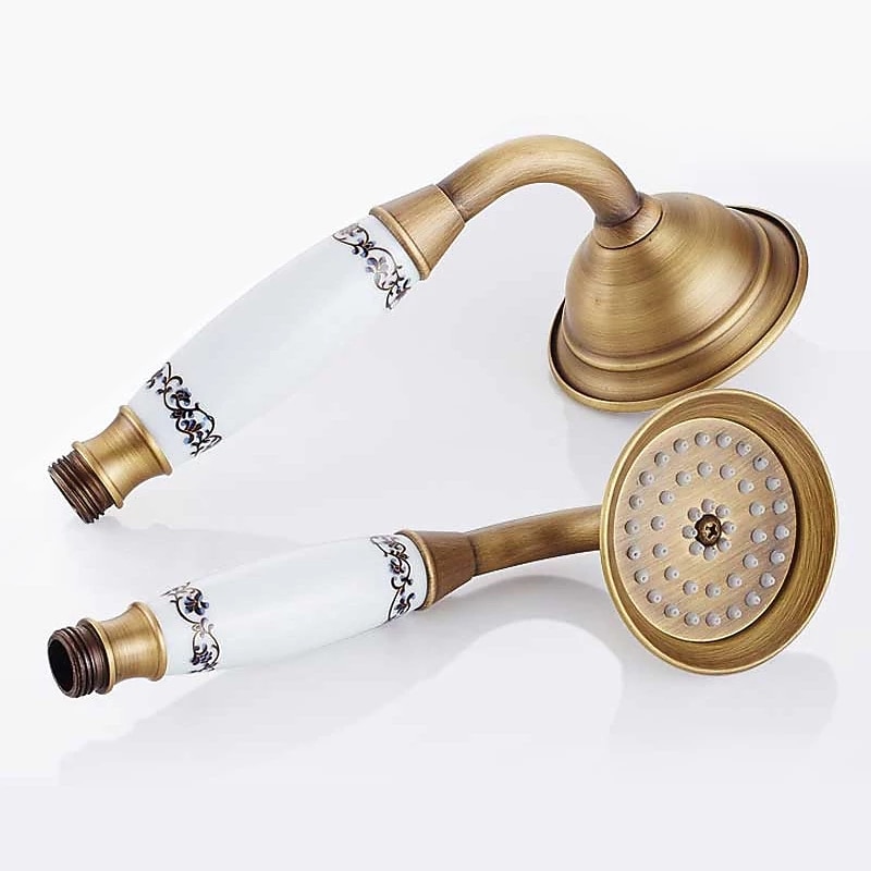 Shower Faucet Set - Rainfall Shower Vintage Style Antique Brass Mount Outside Ceramic Valve Bath Shower Mixer Taps3