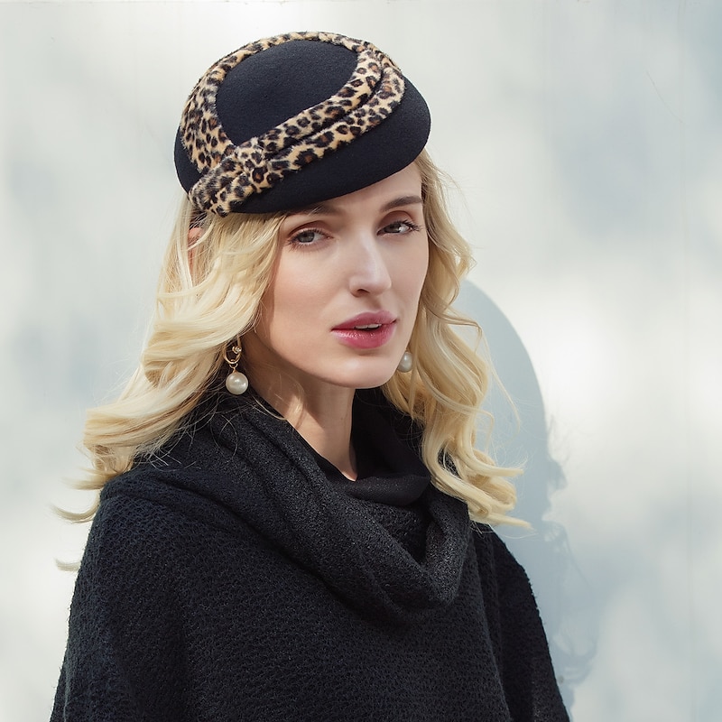 Hats Wool Beret Hat Bucket Hat Wedding Daily Wear Valentine's Day Valentine Cocktail Headwear Elegant With Leopard Print Headpiece Headwear