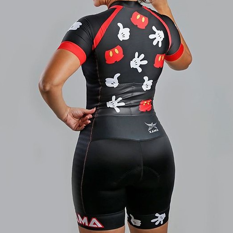 Women's Short Sleeve Triathlon Tri Suit  Cycling Jersey with Shorts 3D Pad Summer Spandex Polyester Polka Dot Plaid Checkered Bike Clothing Suit  Breathable Quick Dry Moisture Black / Red Green Black4