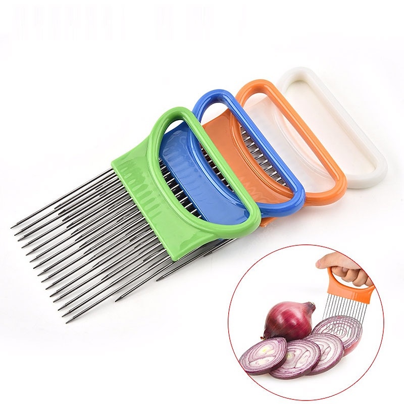 2PCS Onion Vegetables Slicer Cutting Tomato Slicer Cutting Aid Holder Guide Slicing Cutter Safe Fork Onion Cutter Kitchen Accessories3