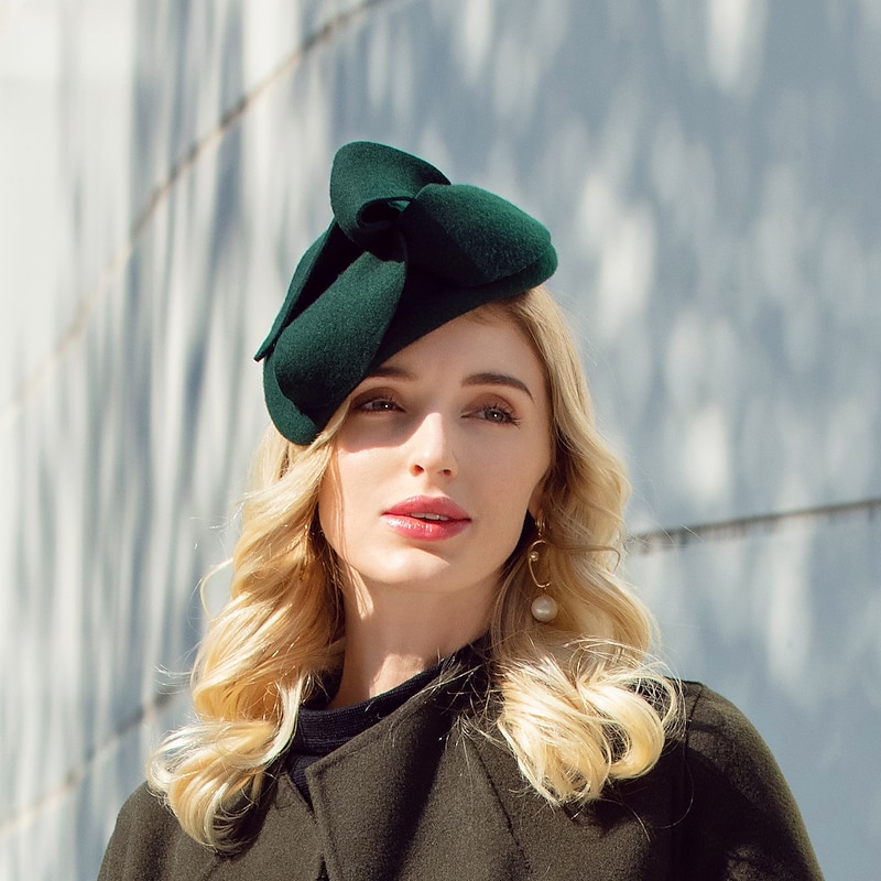 Fascinators Elegant Kentucky Derby Hat Wool Hats Classic Solid Color Melbourne Cup Headpiece For Women2