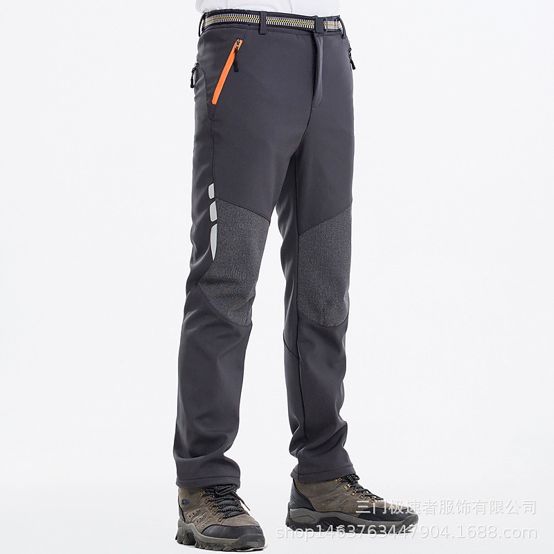 men's hiking pants water resistant reinforced knees fleece lined ski pants dark grey, 403