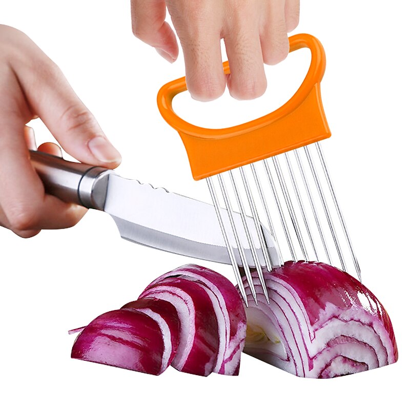 2PCS Onion Vegetables Slicer Cutting Tomato Slicer Cutting Aid Holder Guide Slicing Cutter Safe Fork Onion Cutter Kitchen Accessories