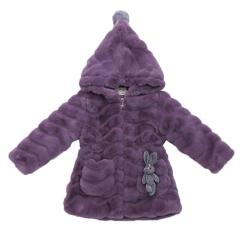 Kids Girls' Faux fur Coat & Jacket Thick Purple Blushing Pink Solid Colored Hooded Fluff Warm Coat4