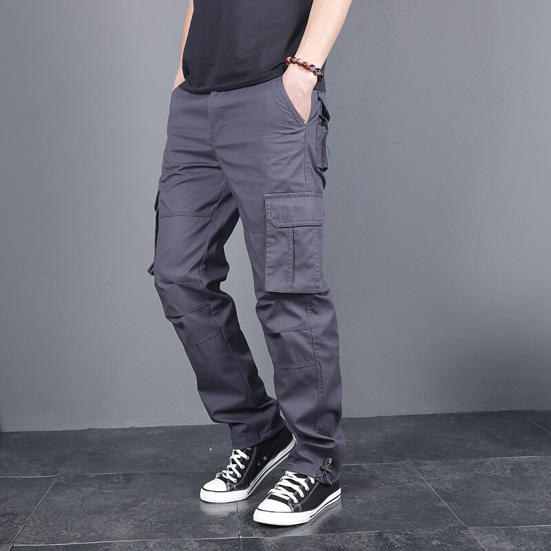 men's cotton loose cargo tactical pants fashion casual hiking work outdoor trousers black 364