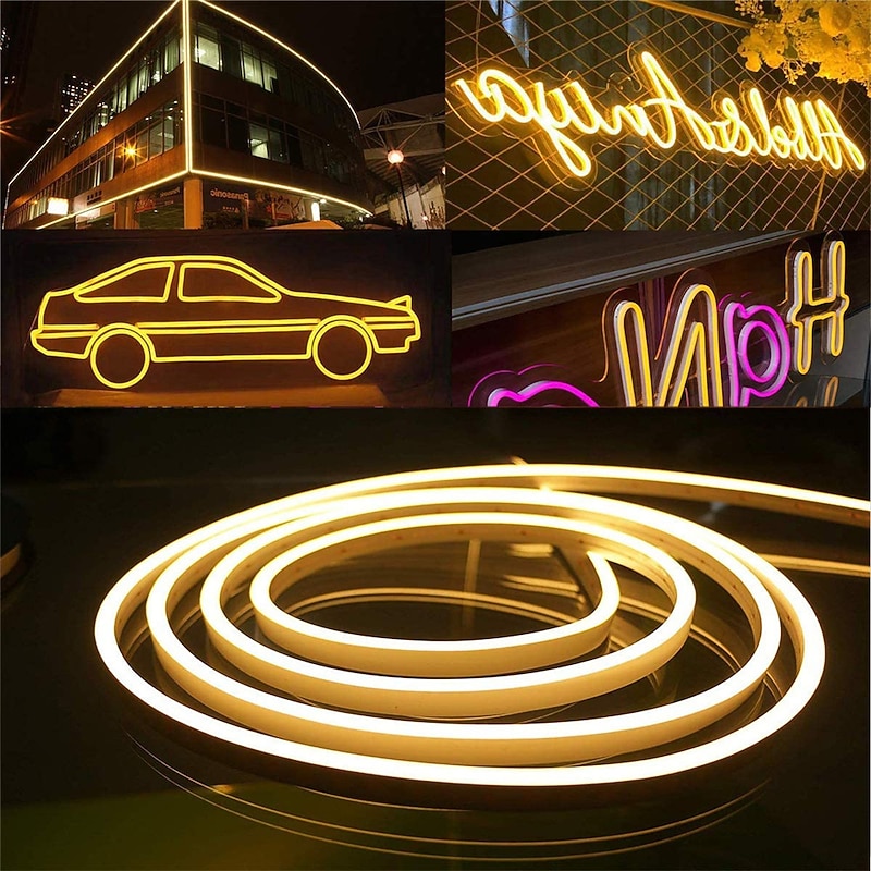 LED Neon Flex Strip Lights 6mm Narrow Neon Light 12V LED Strip Waterproof 5M Cutable DIY Led Neon Light Strip for Indoor Outdoor Home Decoration and DC12V Adapter and Touch Dimmer Switch Kit