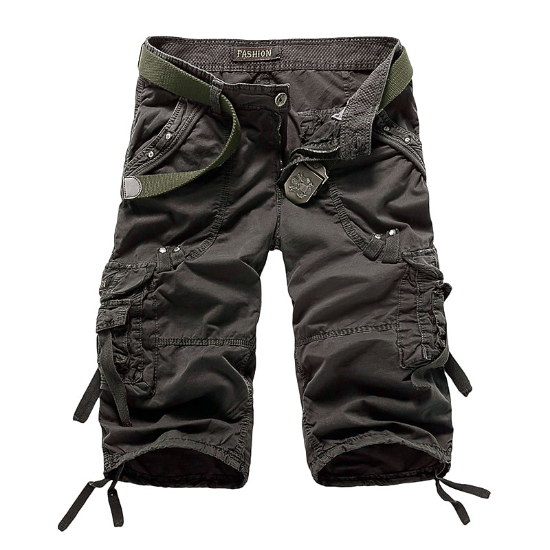 Men's Cargo Shorts Capri shorts Capri Pants Hiking Shorts Zipper Multi Pocket Plain Calf-Length Casual Daily Sports Streetwear Dark Khaki ArmyGreen Inelastic3