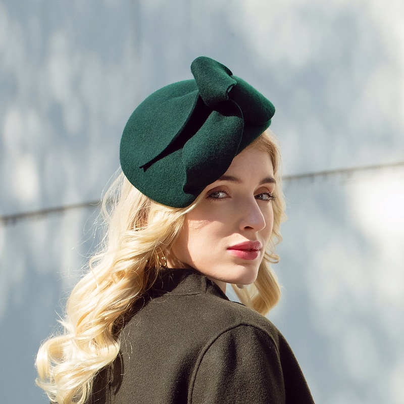 Fascinators Elegant Kentucky Derby Hat Wool Hats Classic Solid Color Melbourne Cup Headpiece For Women3
