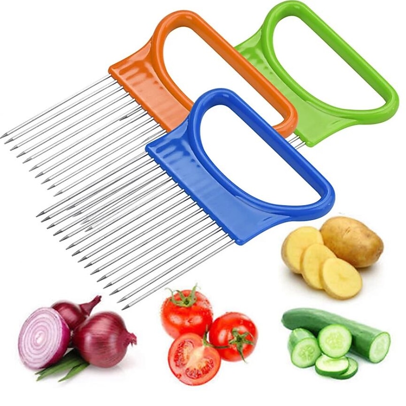 2PCS Onion Vegetables Slicer Cutting Tomato Slicer Cutting Aid Holder Guide Slicing Cutter Safe Fork Onion Cutter Kitchen Accessories4