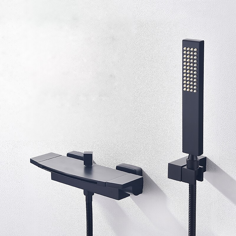 Waterfall Bathtub Faucet Bathroom Faucet Set Brass Wall Mounted Shower Facuet With Rain Hand Shower Waterfall Spout Tap4