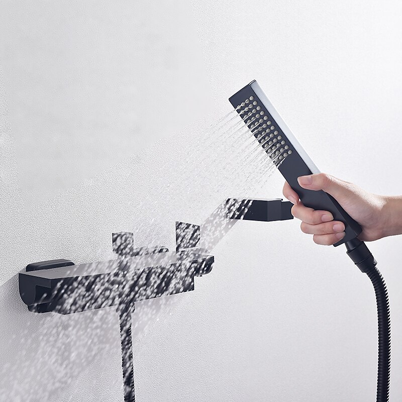 Waterfall Bathtub Faucet Bathroom Faucet Set Brass Wall Mounted Shower Facuet With Rain Hand Shower Waterfall Spout Tap2