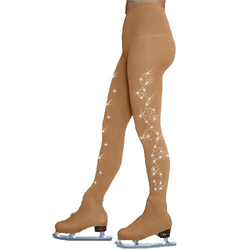Over The Boot Figure Skating Tights Women's Girls' Ice Skating Tights Leggings Outfits Khaki Fleece Spandex High Elasticity Training Skating Wear Thermal Warm Handmade Crystal / Rhinestone Ice2