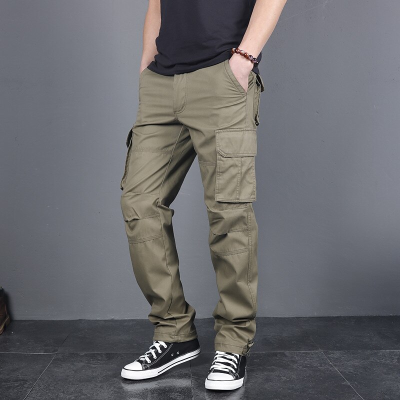 men's cotton loose cargo tactical pants fashion casual hiking work outdoor trousers black 363