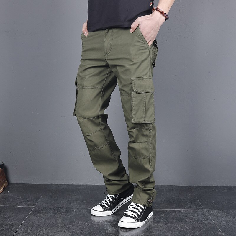 men's cotton loose cargo tactical pants fashion casual hiking work outdoor trousers black 362